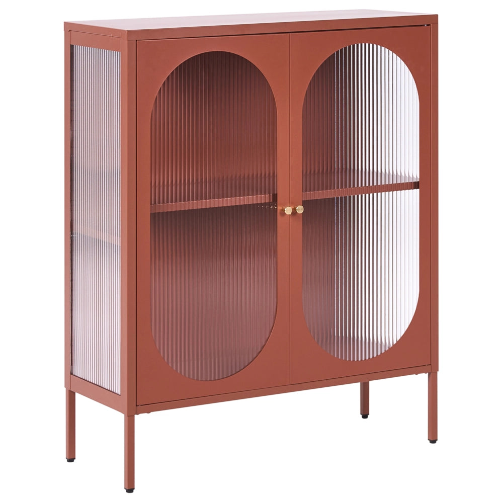 Vetrina moderna in acciaio marrone dorato e ante in vetro 90 x 35 cm in stile contemporaneo industriale sala da pranzo soggiorno