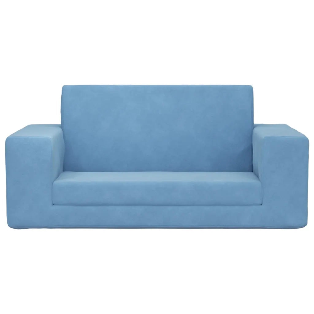 Divano Letto per Bambini a 2 Posti Blu in Morbido Peluche 357032