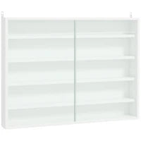 Vetrina Espositiva da Parete a 4 Ripiani Regolabili, Vetrinetta per Collezionismo, Bacheca Espositore a Muro per Oggetti da Collezione, in Vetro e Truciolato, 80x9.5x60 cm, Bianco