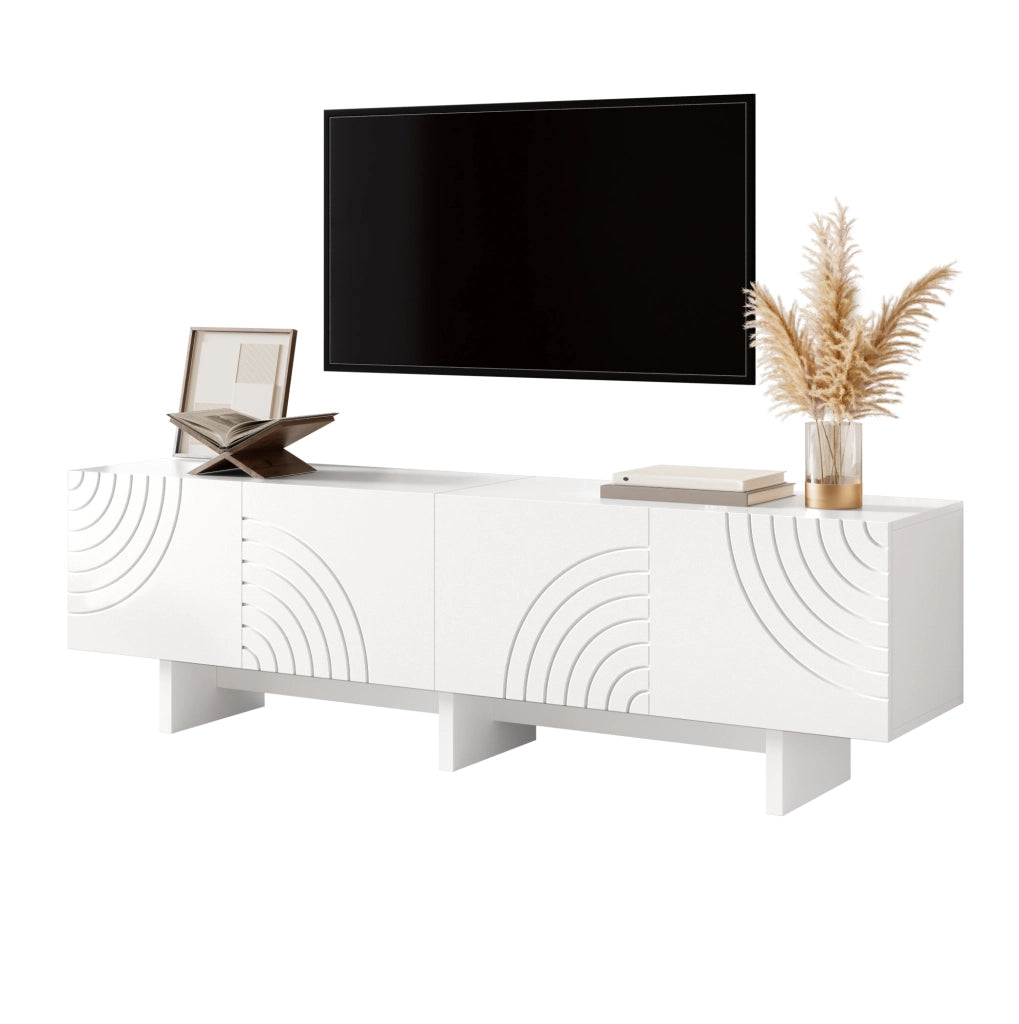 Mobile TV 170x35x50 cm con ante decorative; in MDF e truciolare; bianco