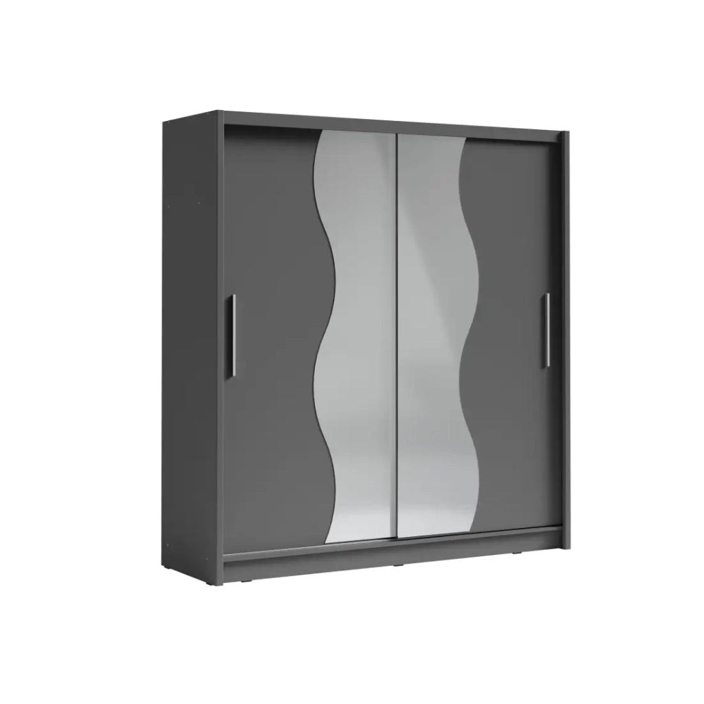 Armadio con 2 porte scorrevoli e specchio 205 cm - grigio grafite - Collezione BAHIA