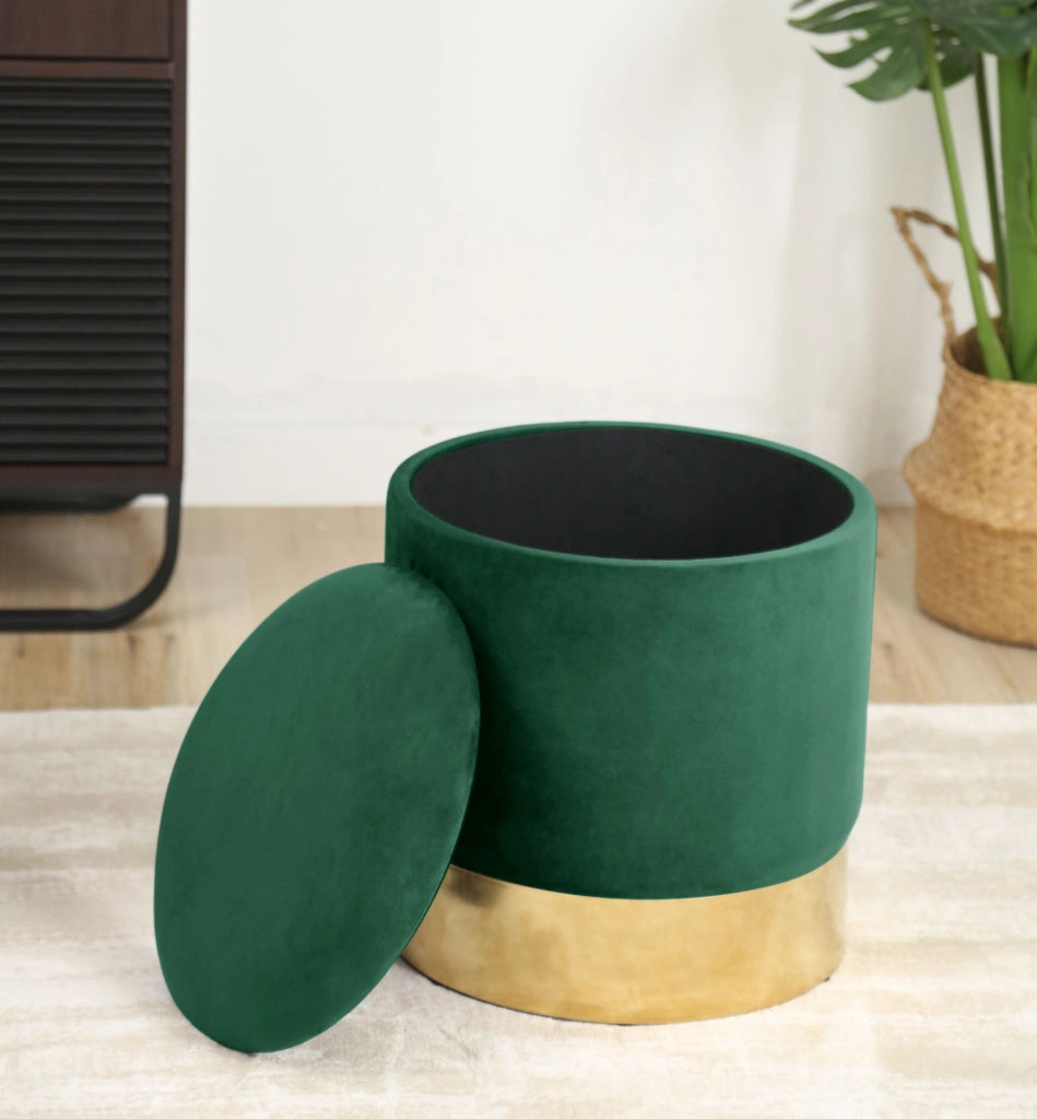 Pouf a scomparto rotonda in velluto AKORD GOLDEN colore Verde bottiglia