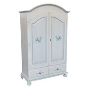 Armadio in legno cipolla bianco anticato decorazione filo azzurro con pavone
