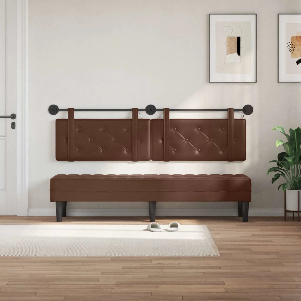 Testiera sospesa Con luce LED Marrone Similpelle