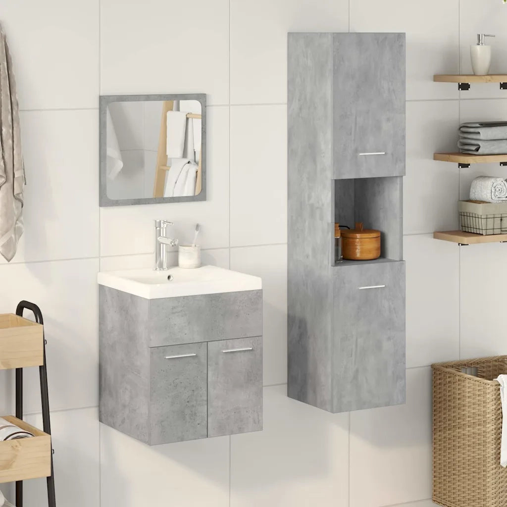 Set Mobili da Bagno 4 pz Grigio Cemento in Legno Multistrato