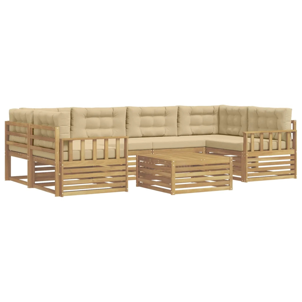 Set di divani da esterno 7 pcs Bianco e Beige Poliestere
