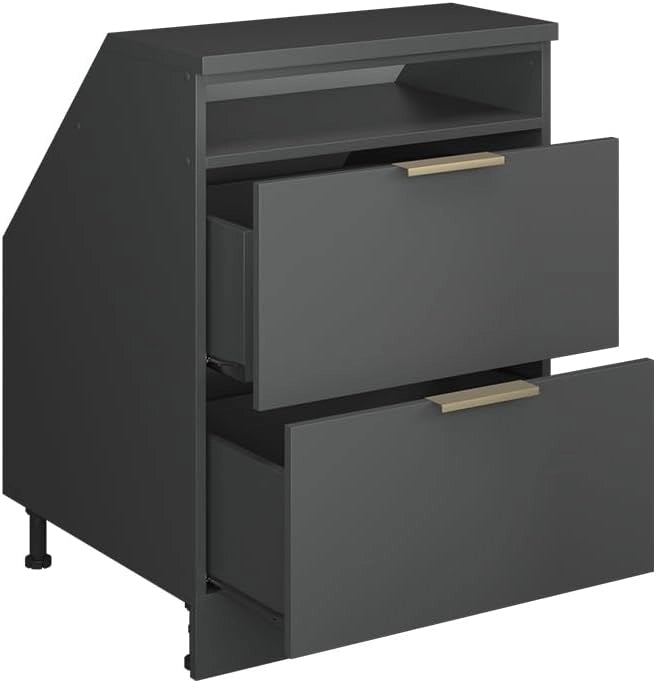 Mobile sottotetto Rion, Antracite-oro, 60 x 81.6 cm con 2 cassetti, carcassa 60 cm profondità, adatto per il salvaspazio sotto tetti spioventi
