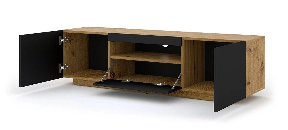 Mobile TV sospeso o a terra 150x42/36x37 Cm STAND AURA struttura Rovere e frontali Nero opaco