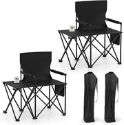 Set di 2 Sedia da Campeggio con Tavolino Laterale, Sedia da Picnic Pieghevole con 2 Tasche, Portabicchieri, Braccioli Imbottiti, Borsa da Trasporto, Portata 150 kg (Nero)