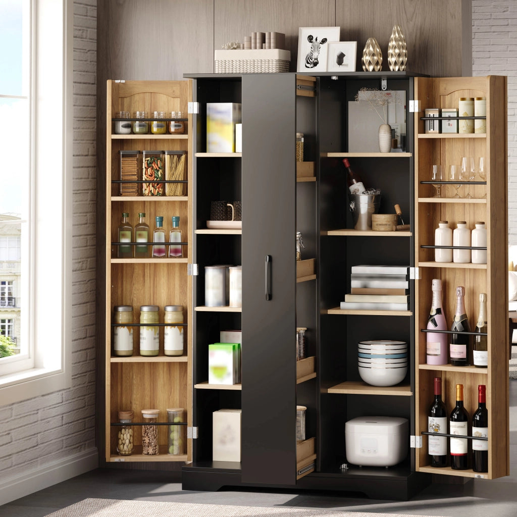 Dispensa da cucina con 2 ante; 4 ripiani e estraibile verticale; per cucina; in MDF; 150×78×40 cm; nero
