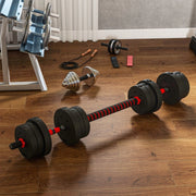 Set manubri 2 in 1 regolabile 20 kg, trasformabile in bilanciere con barra di prolunga, colore nero
