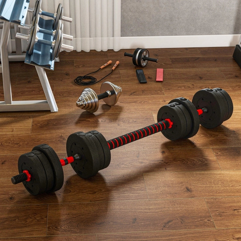 Set manubri 2 in 1 regolabile 20 kg, trasformabile in bilanciere con barra di prolunga, colore nero