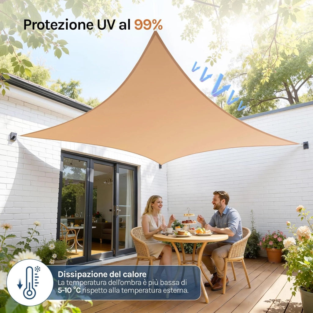 GZS1188sd9 Tenda a Vela Parasole Rettangolare Telo da Sole in HDPE Protezione Solare Respirante Anti UV Giardino Esterni Sabbia 5x7m