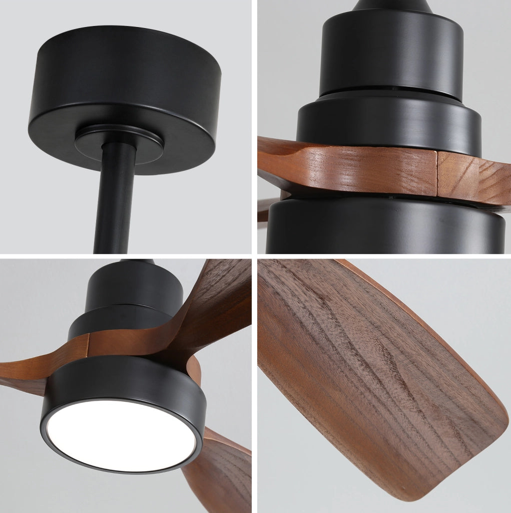 Ventilatore da soffitto nero con luce LED 18 W, motore DC reversibile e telecomando