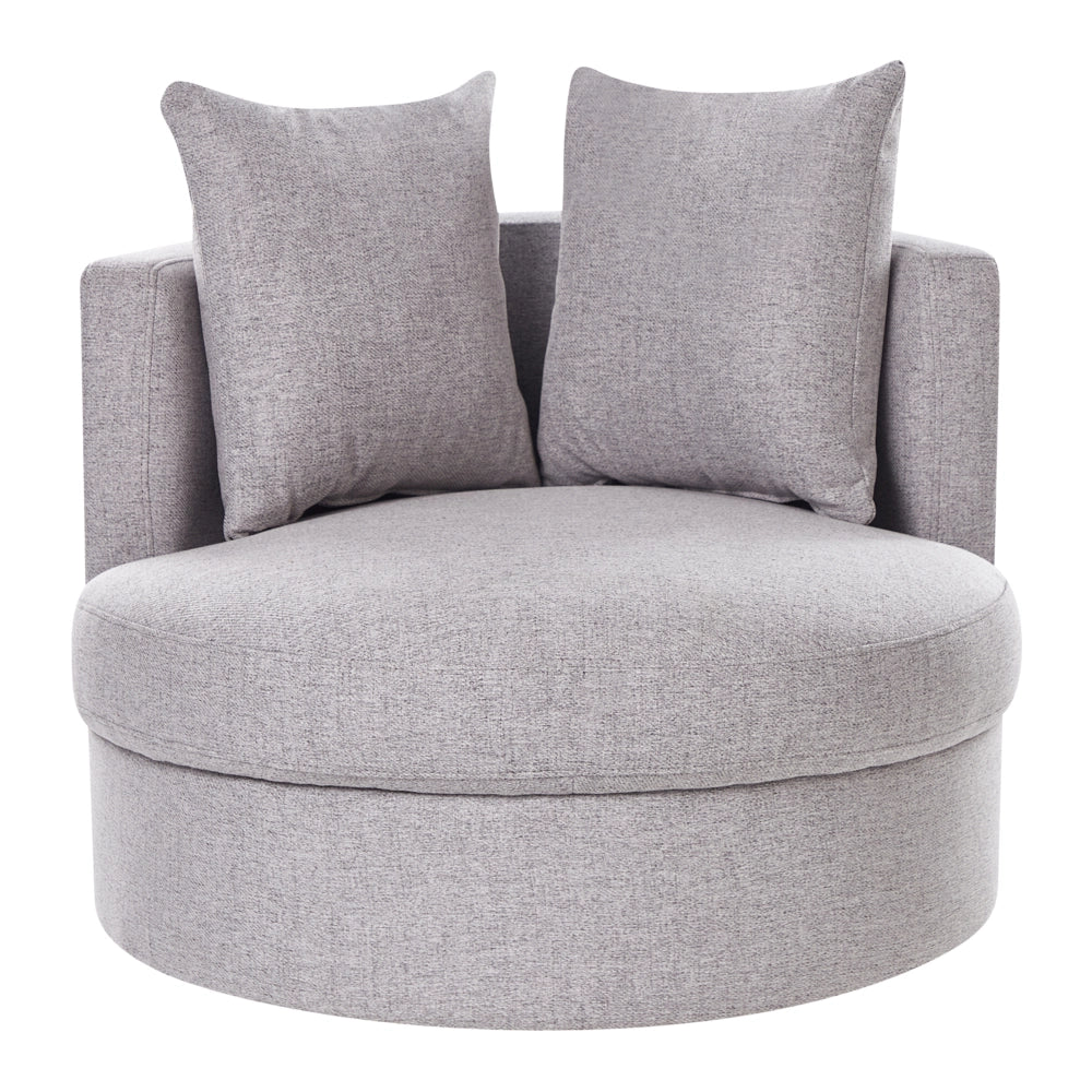 Poltrona Grigio in poliestere con base girevole in ferro Due cuscini sfoderabili Schienale rotondo Soggiorno moderno in stile glam