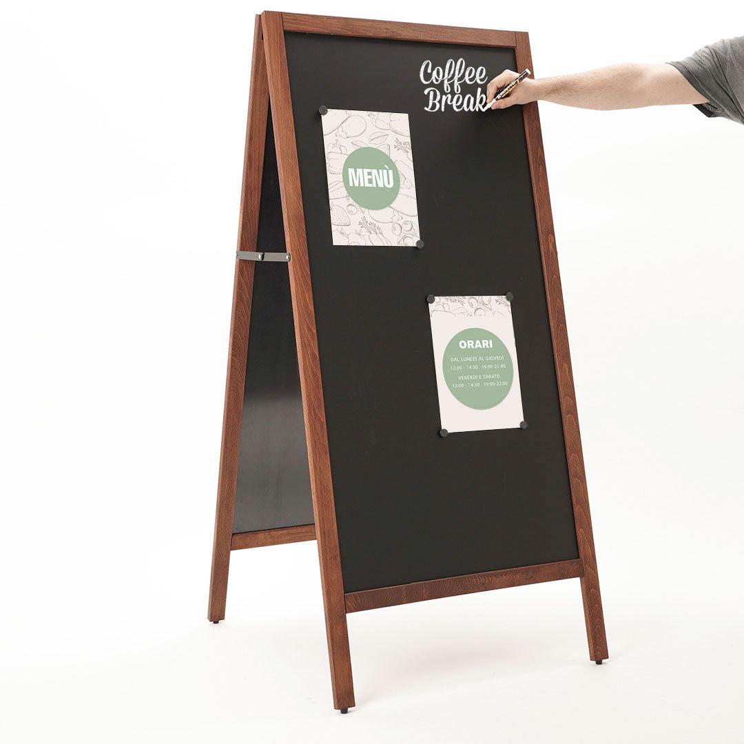 Lavagna a Cavalletto Magnetica 59x119 cm Cornice in Legno di Faggio Dark Wood