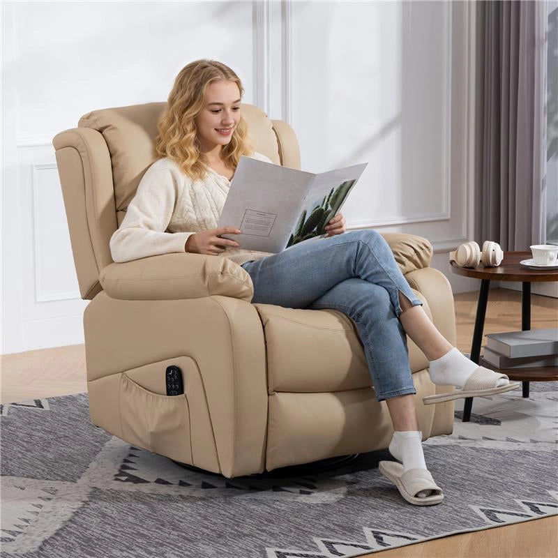 POLTRONA RELAX RECLINABILE CON 8 PUNTI MASSAGGIANTI, RISCALDANTI E POGGIAPIEDI, 87X97X100 CM, BEIGE