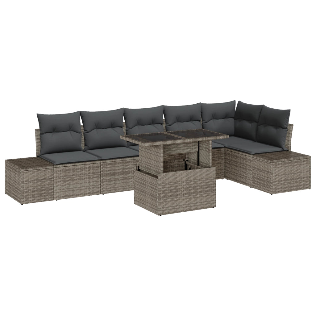Set di Divani da Giardino da 7 Pezzi con Cuscini Grigi in Rattan Sintetico