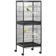 GABBIA VOLIERA PER UCCELLI PER INTERNI CON RUOTE E VASSOI ESTRAIBILI 51.5X50X140 CM NERO