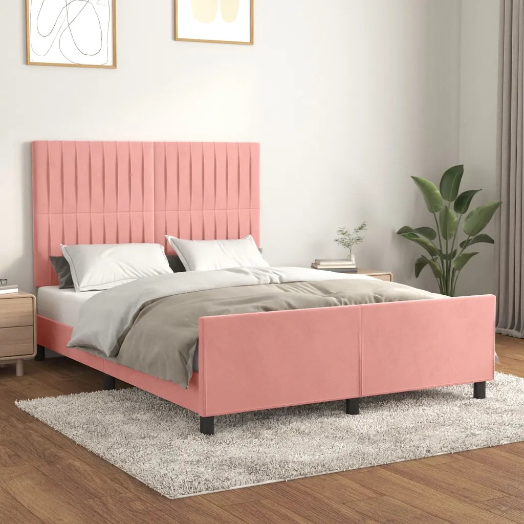 Giroletto con Testiera-Struttura Letto con testiera Rosa 140x200 cm in Velluto 633622