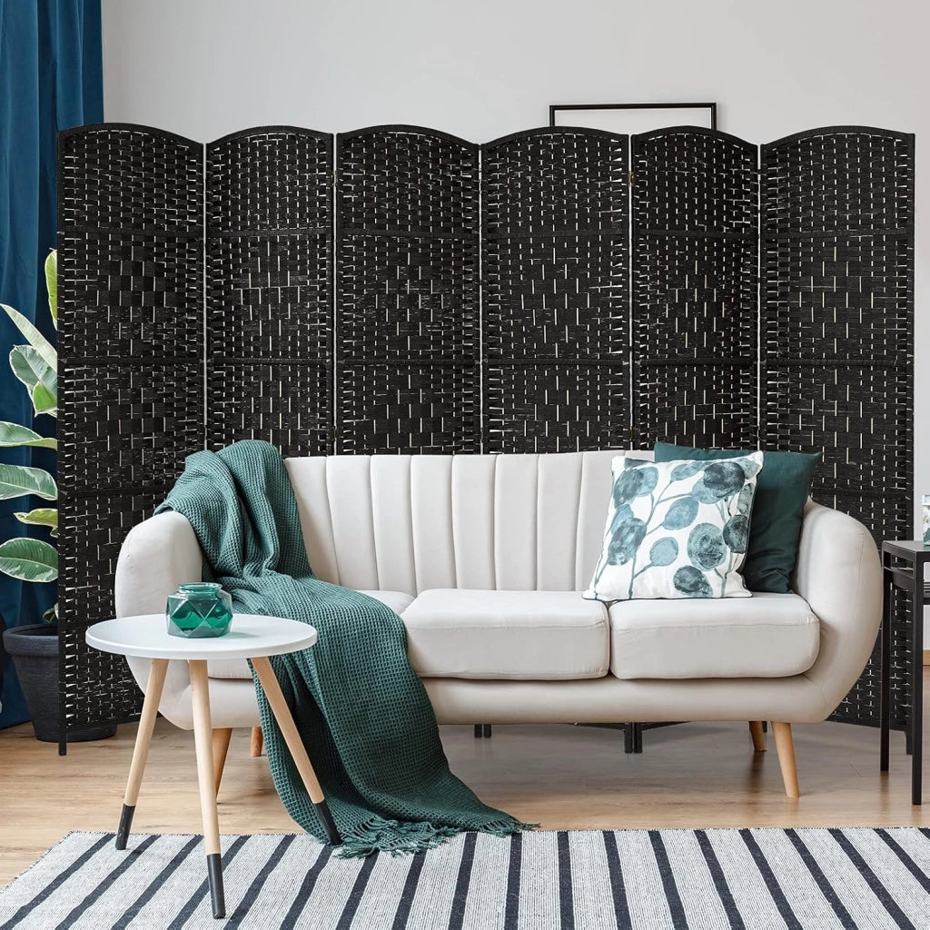Paravento a 6 Pannelli, Separatore di Ambienti Pieghevole con Struttura in Legno Massello, Schermo di Privacy Decorativo per Casa, Ristorante, Ufficio, 270,5 x 1,5 x 180 cm (Nero)