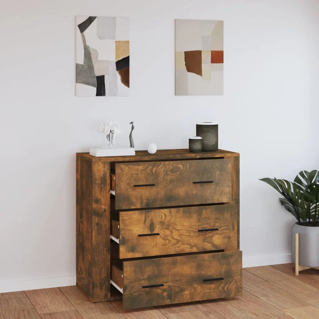 Credenza Rovere Fumo 80x33x70 cm in Legno Multistrato 816581