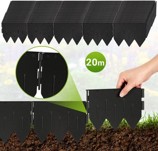 Tubercolatore in plastica per giardino, 20m, 100 pezzi (20x15 cm ciascuno) con piede a tre lati integrato, nero