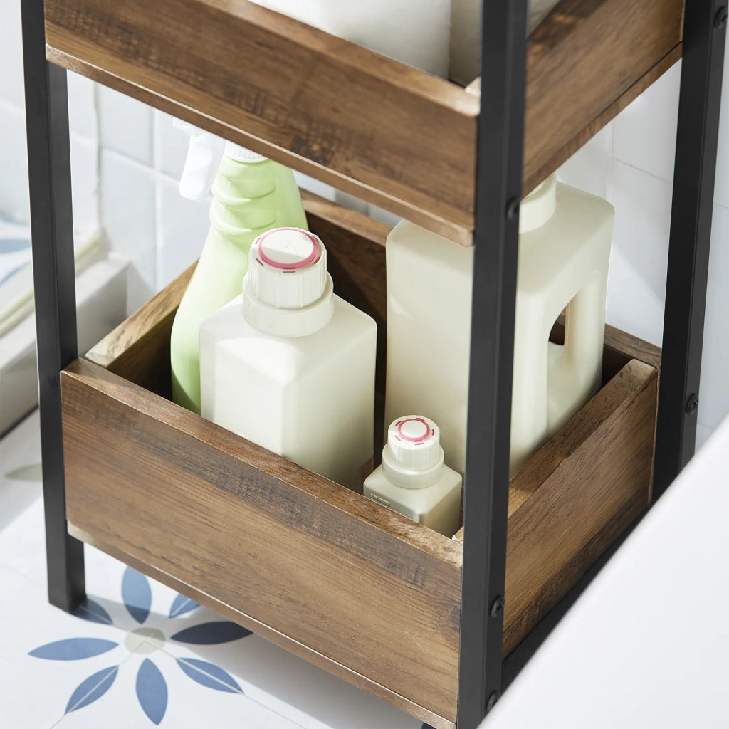 biancheria bagno cesta bagno cesta biancheria Scaffale Bagno cesta scaffale mobili bagno salvaspazio marrone FRG226-F