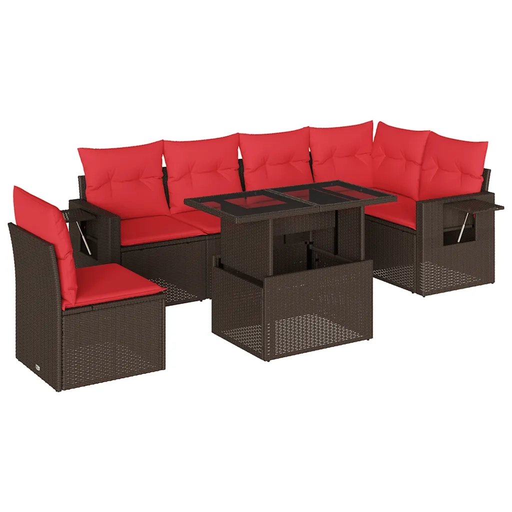 Set Divani da Giardino 7 pz con Cuscini Marrone in Polyrattan 3267944