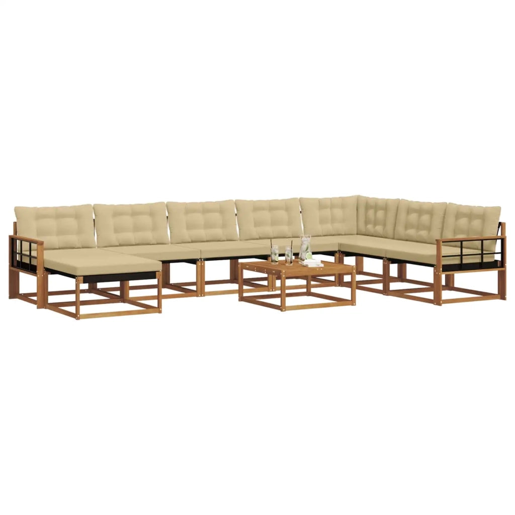 Set di divani da esterno con cuscino 9 pcs Naturale e Beige 3369776