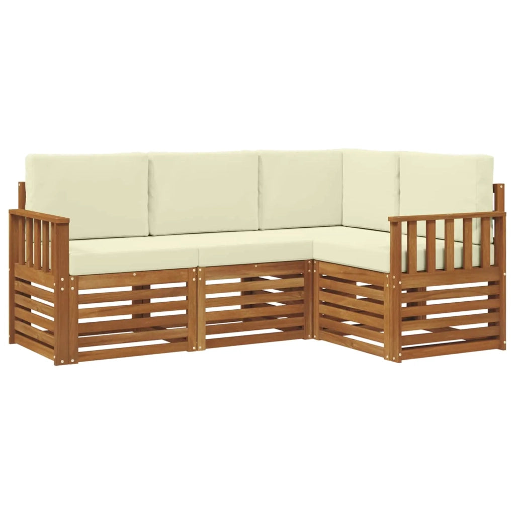 Set divani 4 pcs Naturale e Crema Legno di Acacia Massello 3374720