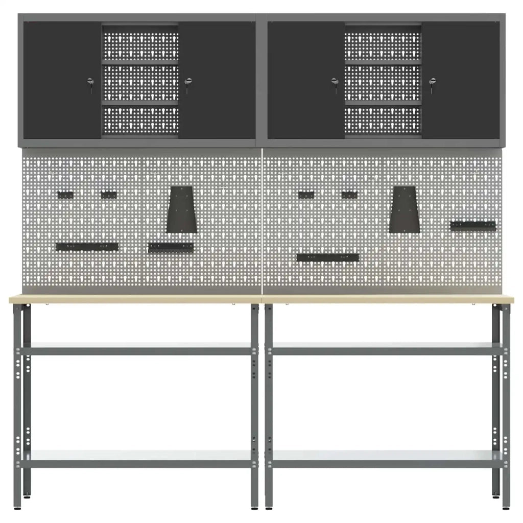 Set banco da lavoro con lo scaffale 8 pcs Nero e Grigio 3321502