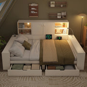 Letto contenitore 140 × 200 cm con 2 cassetti, USB e Type-C, luce da lettura, senza materasso, bianco