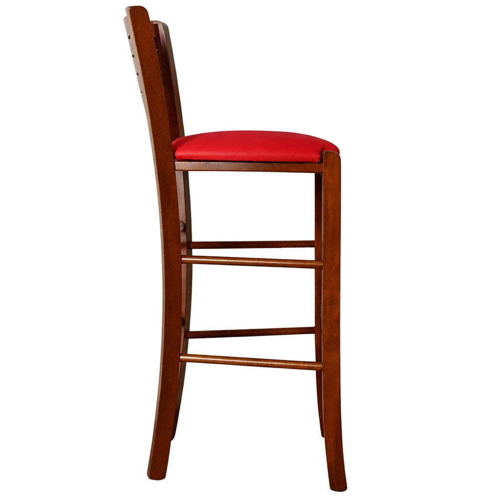 Sgabello alto da bar verona in legno noce scuro h 73 con seduta imbottita rossa