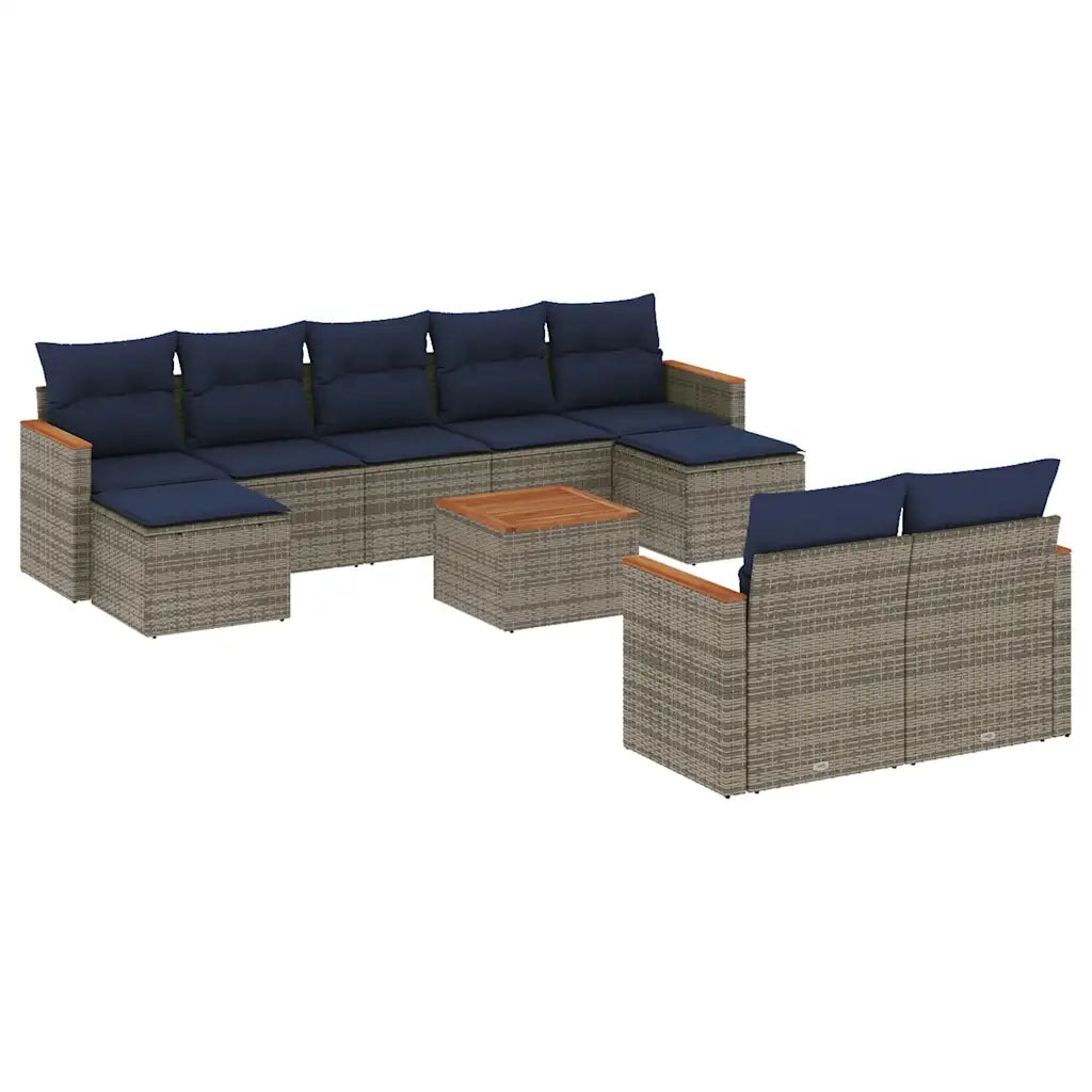 Set Divani da Giardino 10 pz con Cuscini Grigio in Polyrattan 3226411