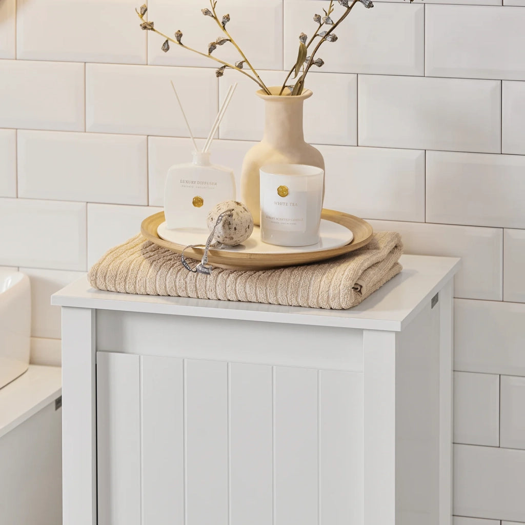 Mobile Porta Biancheria Per Bagno Mobile Lavanderia Con Sacco Portabiancheria Pieghevole Bianco 45x35x85,5cm BZR100-W SoBuy