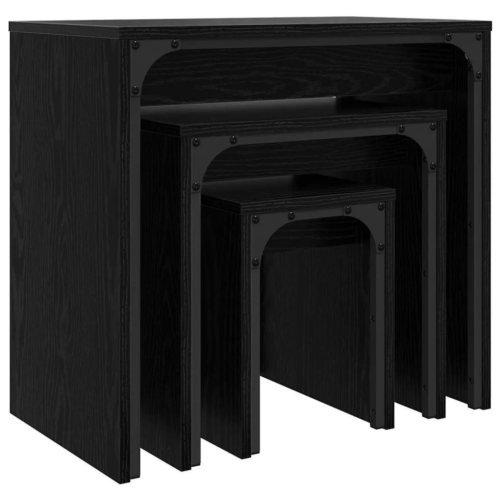 3 pz Tavolino da salotto | Tavolino da caff¨¨ | Tavolino da Soggiorno Rovere Nero Legno multistrato