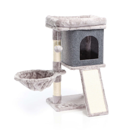 Fudajo Albero tiragraffi grigio con sisal 71,5cm Con graffiatoio cuccia, nicchia e pallina Per gatti