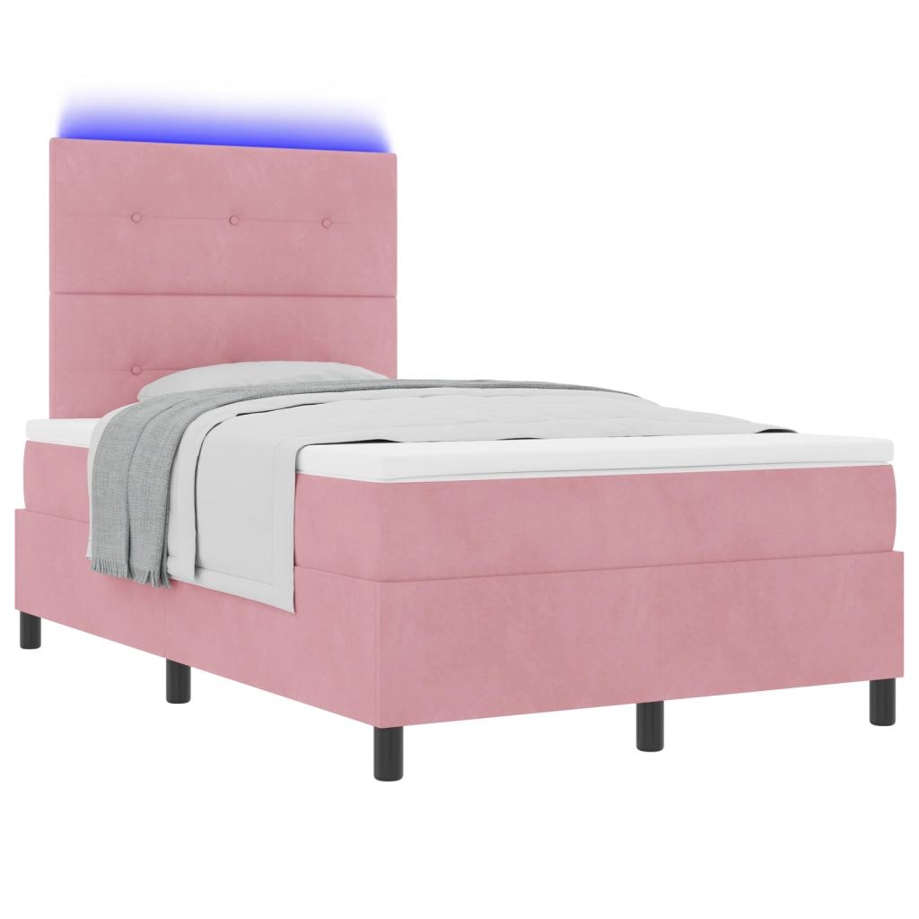 Letto Box Spring con Materasso e LED Rosa 120x190 cm Velluto