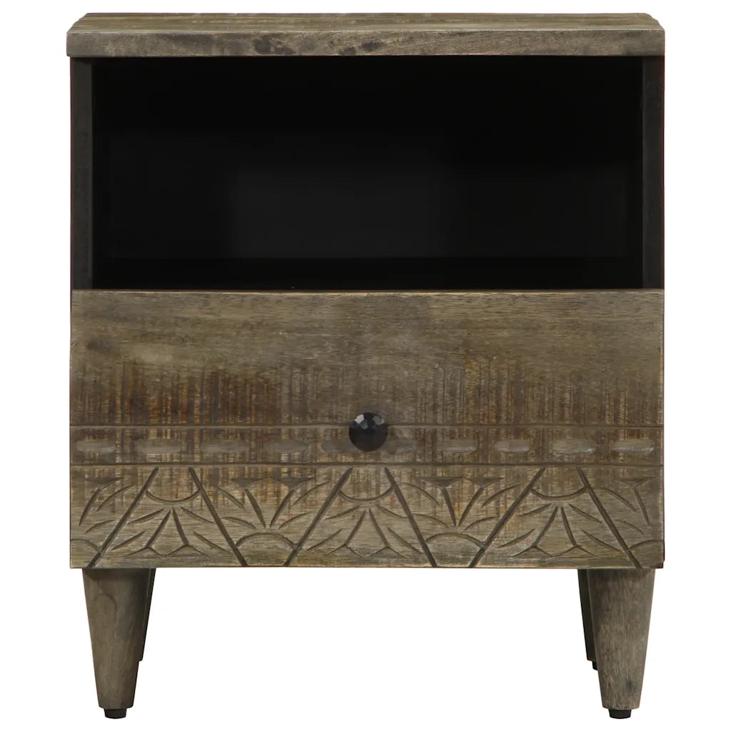 Set di 2 Comodini | Armadio da Notte | Mobiletto da notte Grigio Chiaro 40x33x46 cm in Legno Massello Mango