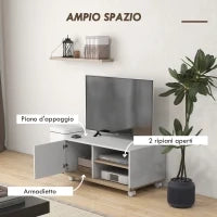 Mobile TV 42" Max con 2 Ripiani Aperti e Anta e Ruote, in Truciolato, 80x45x39.5 cm, Bianco