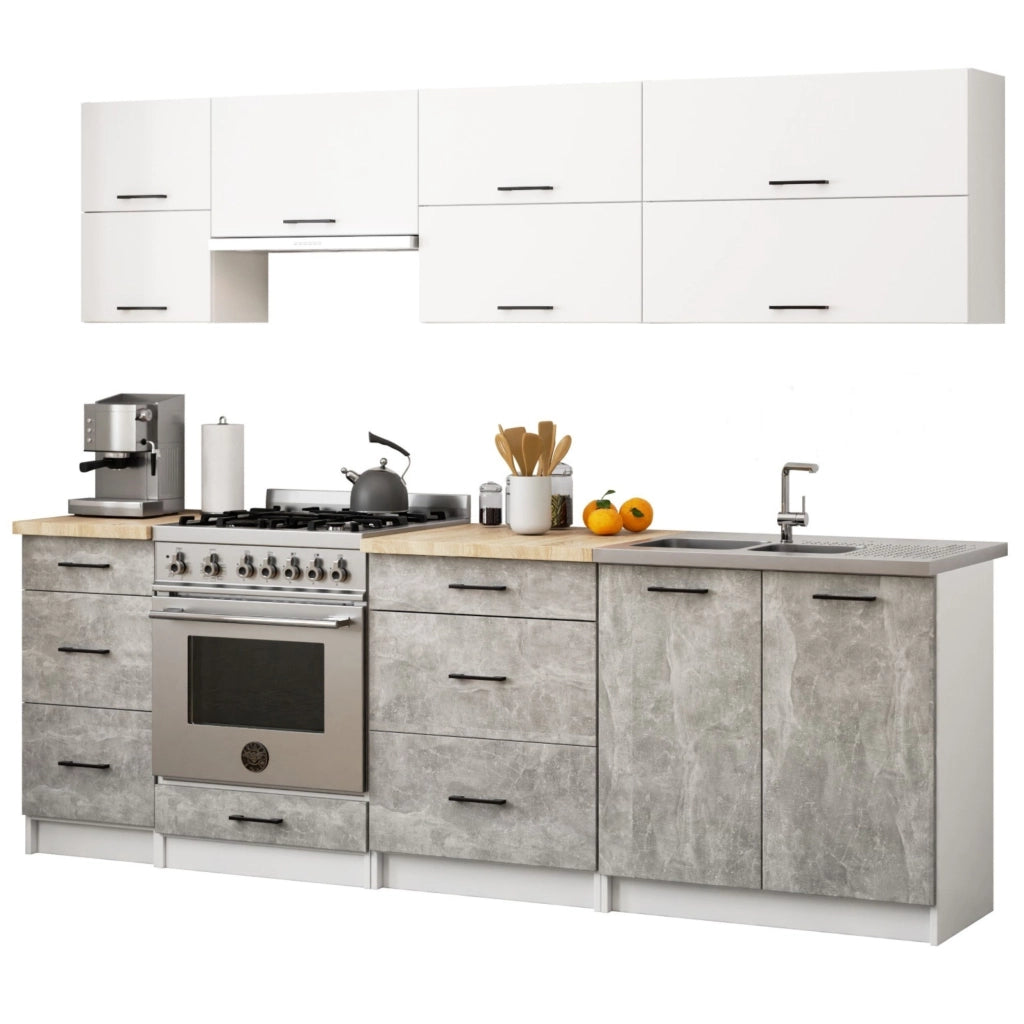 Mobile cucina modulare con piano di lavoro AKORD OLIWIA Bianco, Cemento 40 cm 3 cassetti 40x46x85 cm