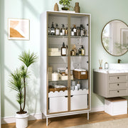ARMADIO ALTO con ripiani regolabili, cassetto, Gold e White, MDF