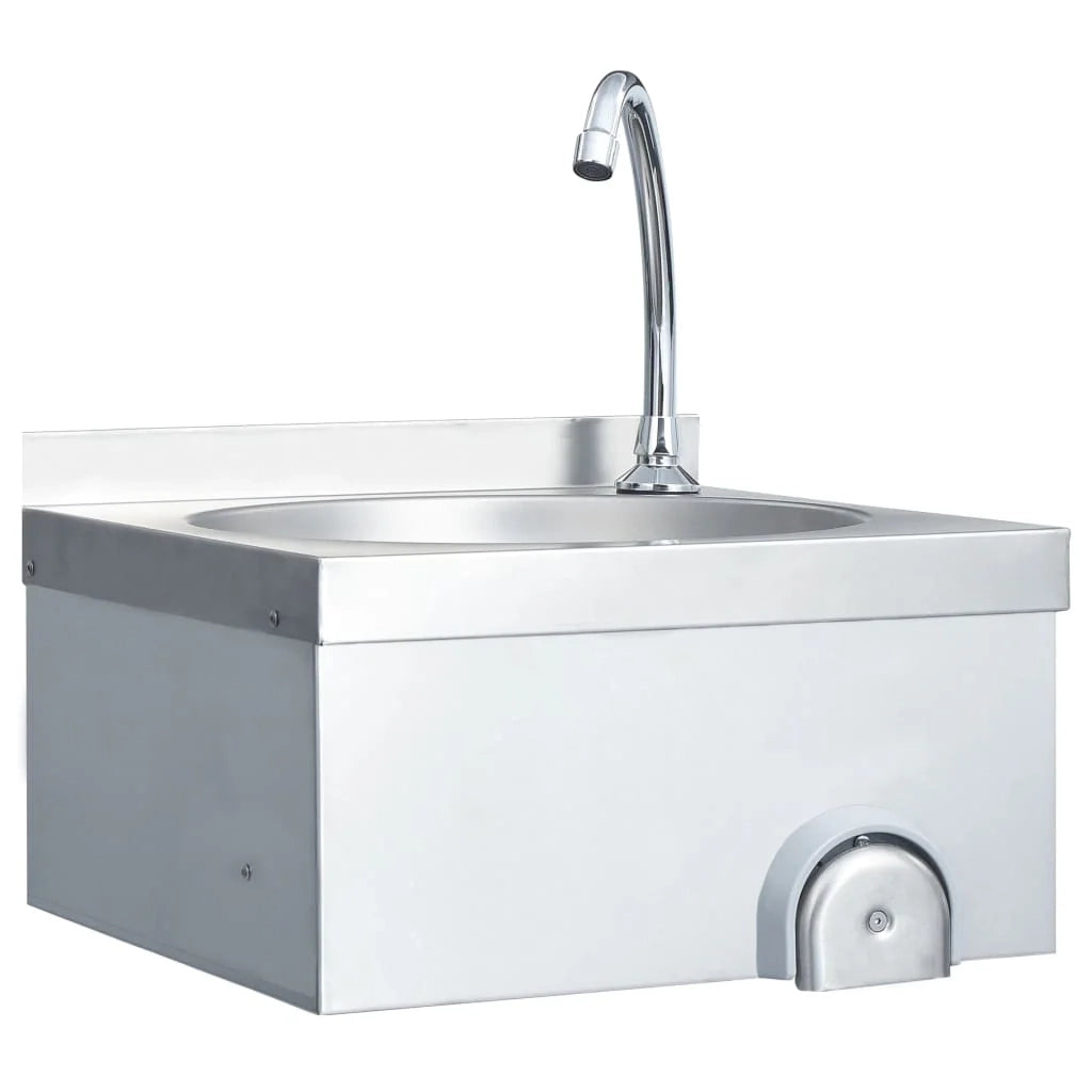 Lavabo per il lavaggio delle mani con rubinetto e dispenser di sapone lavabo da appoggio per cucina mensa officina 40 x 40 cm acciaio inox 02_0002445