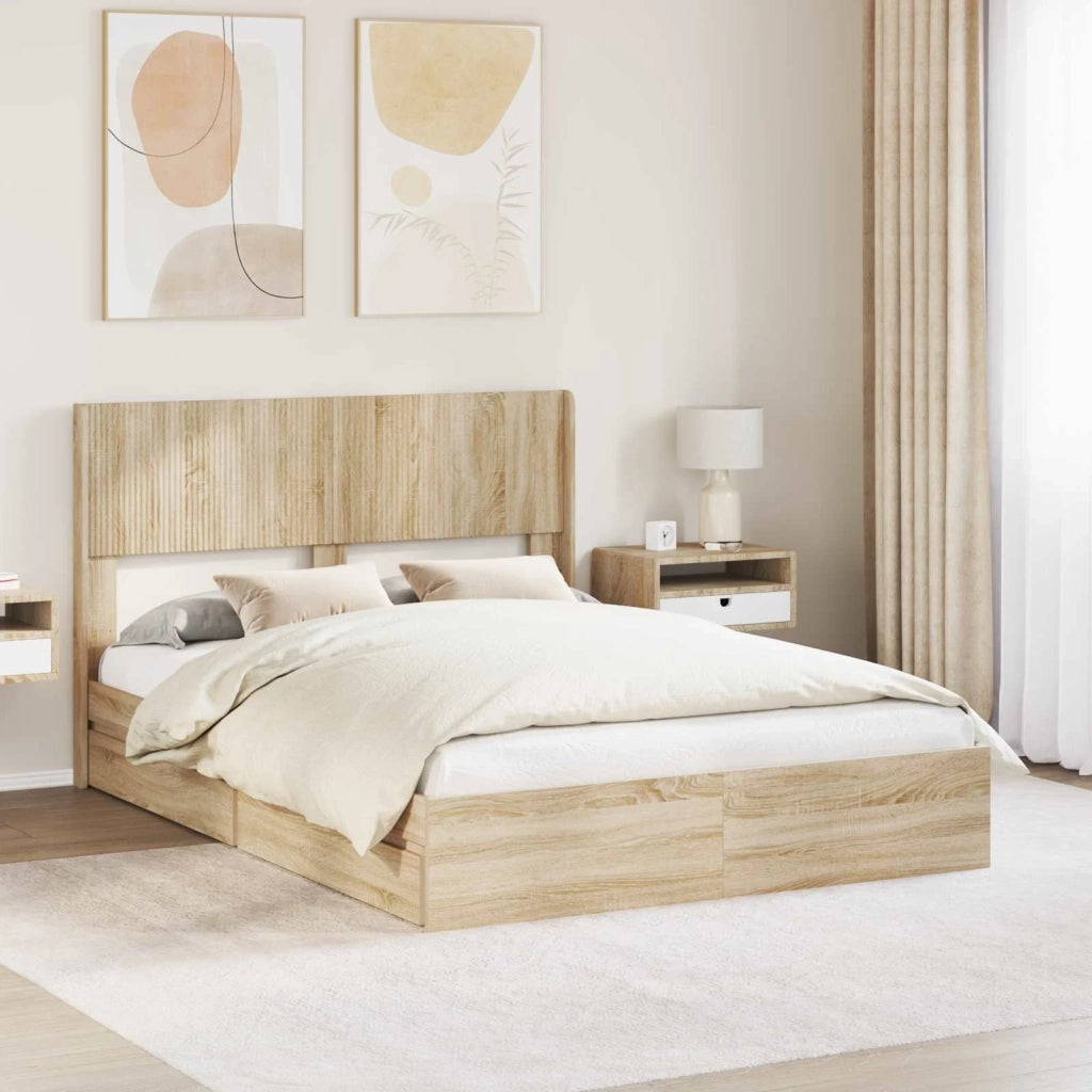 Struttura del letto con stoccaggio e testata-Giroletto con contenitore Rovere Sonoma 834744