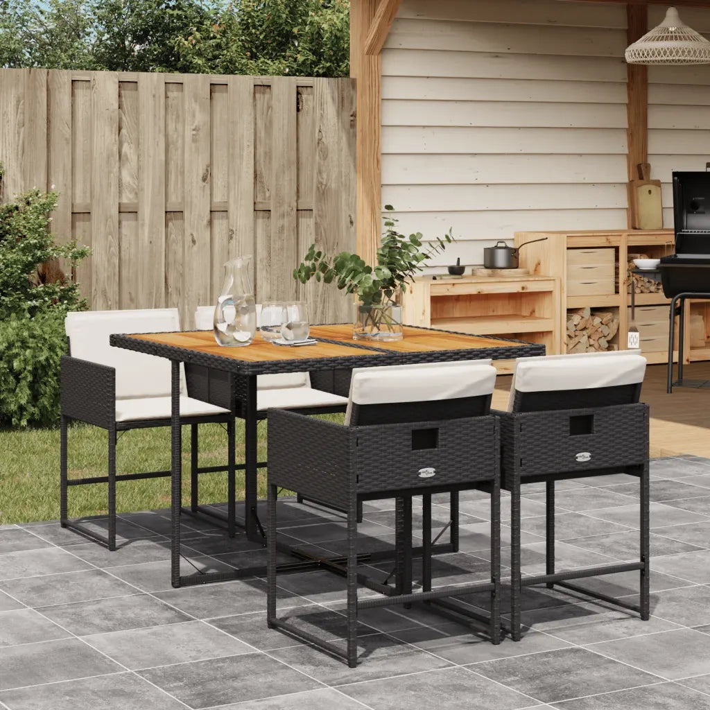 Set da Pranzo da Giardino 5 pz | Set Salotto da Giardino Nero con Cuscini in Polyrattan