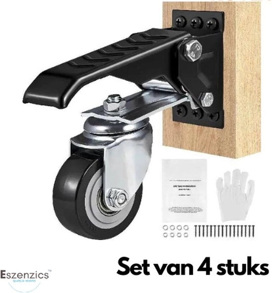 Ruote per applicazioni pesanti - Silenziose - Set 4 pezzi - 75 kg per ruota - Biassali con cuscinetti a sfera - Ripiegabili - Frenate - Industriali