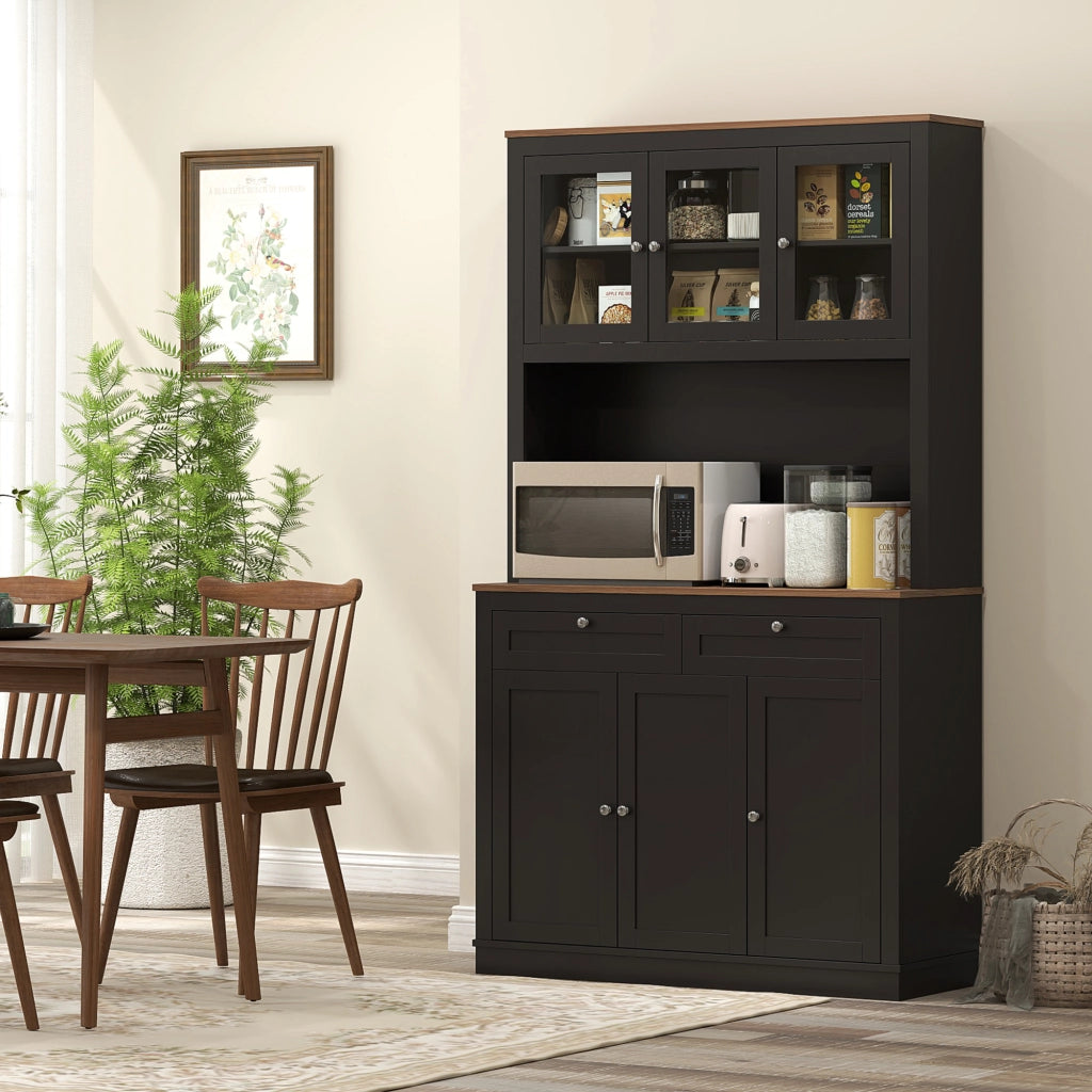 Credenza Cucina Alta con 4 Armadietti, 2 Cassetti e Piano Centrale, 100x40x180 cm, Nero