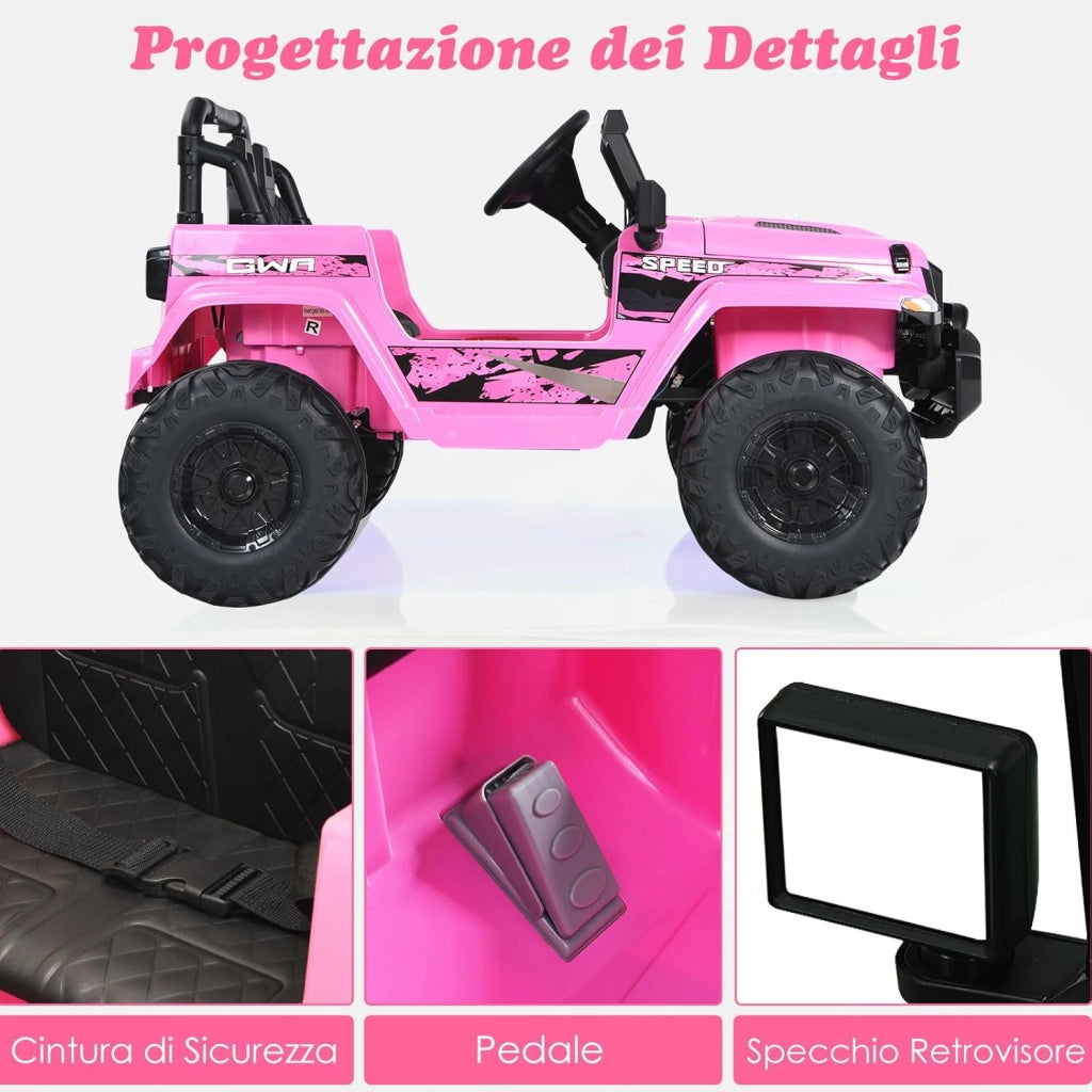 12V Auto per Bambini con Telecomando, Macchina Elettrica con 2 Posti Musica Porta USB e Luce, Velocità Regolabile 2,6-6km/h, per 3-8 Anni (Rosa)