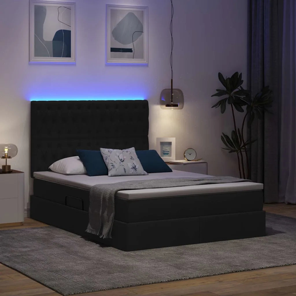 Letto con contenitore e LED Nero 140 x 200 cm Poliestere